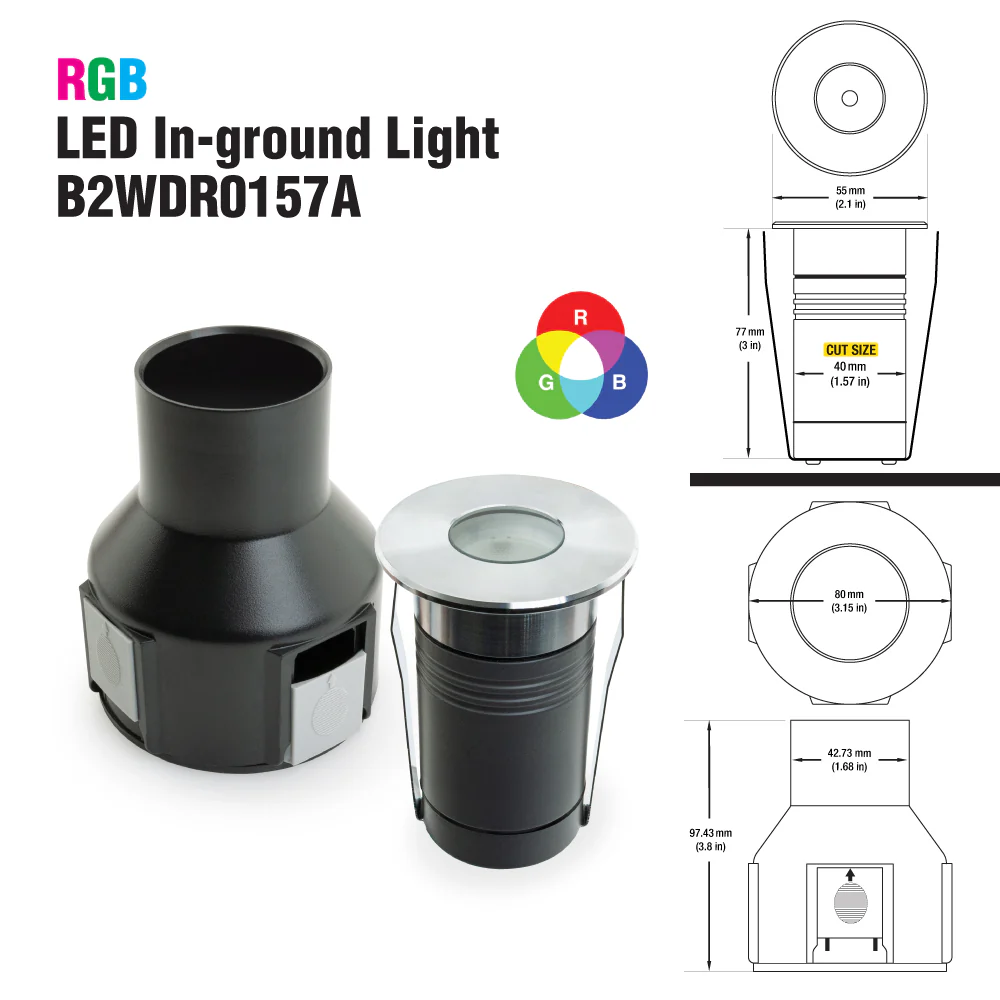B2WDR0118A Round Recessed LED In-Ground Light, 24V 4.1W RGB - Image 2