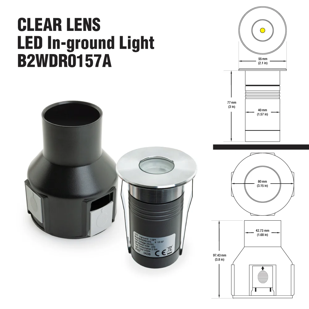 B2WDR0157A-C Round Recessed LED Inground Light, 24V 2.5W 3000K(Warm White) - Image 2