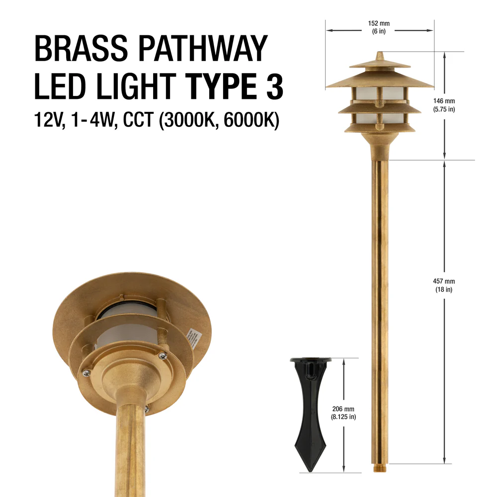 Brass Pathway LED Light Type 3, 12V 1-4W CCT(3K,6K) - Image 2