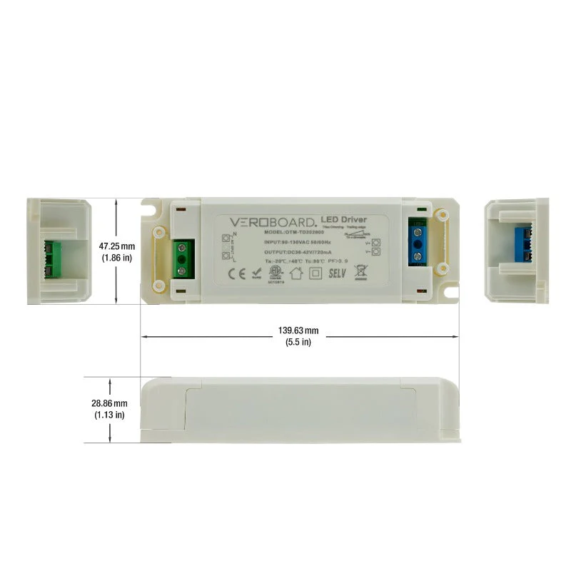OTM-TD202800-720-28 Constant Current LED Driver, 720mA 36-42V 28W Dimmable - Image 2