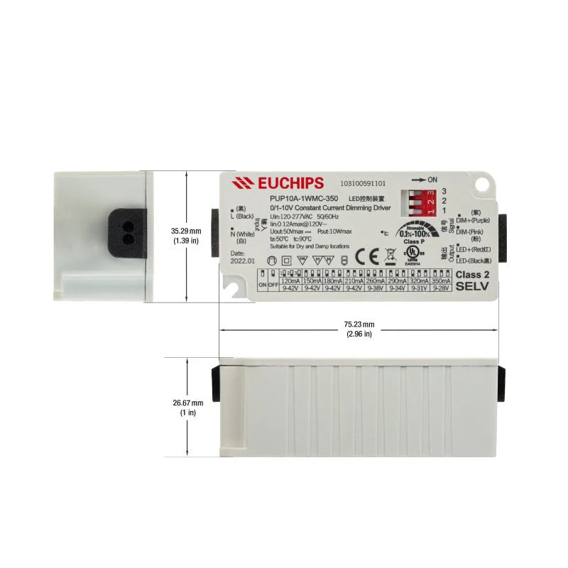 Selectable Constant Current 10W LED Driver 0-10V Dim PUP10A-1WMC-350 , 120VAC-277VAC 120 to 350mA - Image 2