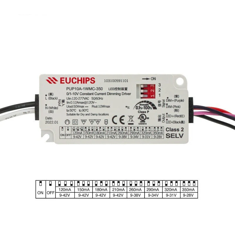 Selectable Constant Current 10W LED Driver 0-10V Dim PUP10A-1WMC-350 , 120VAC-277VAC 120 to 350mA - Image 3