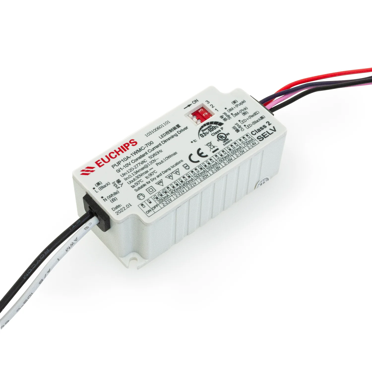 PUP10A-1WMC-700 Constant Current Driver with Selectable Current, 120VAC-277VAC 350 to 700mA - Image 4