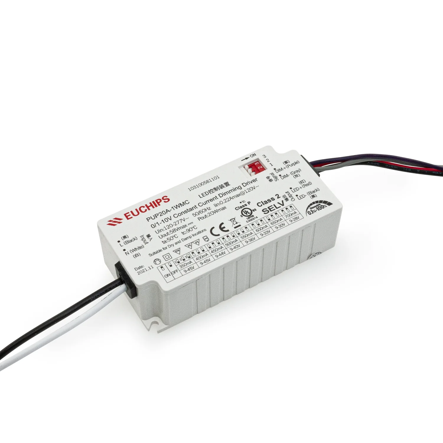 PUP20A-1WMC-700 Constant Current Driver with Selectable Current, 100VAC-240VAC 350 to 700mA - Image 4