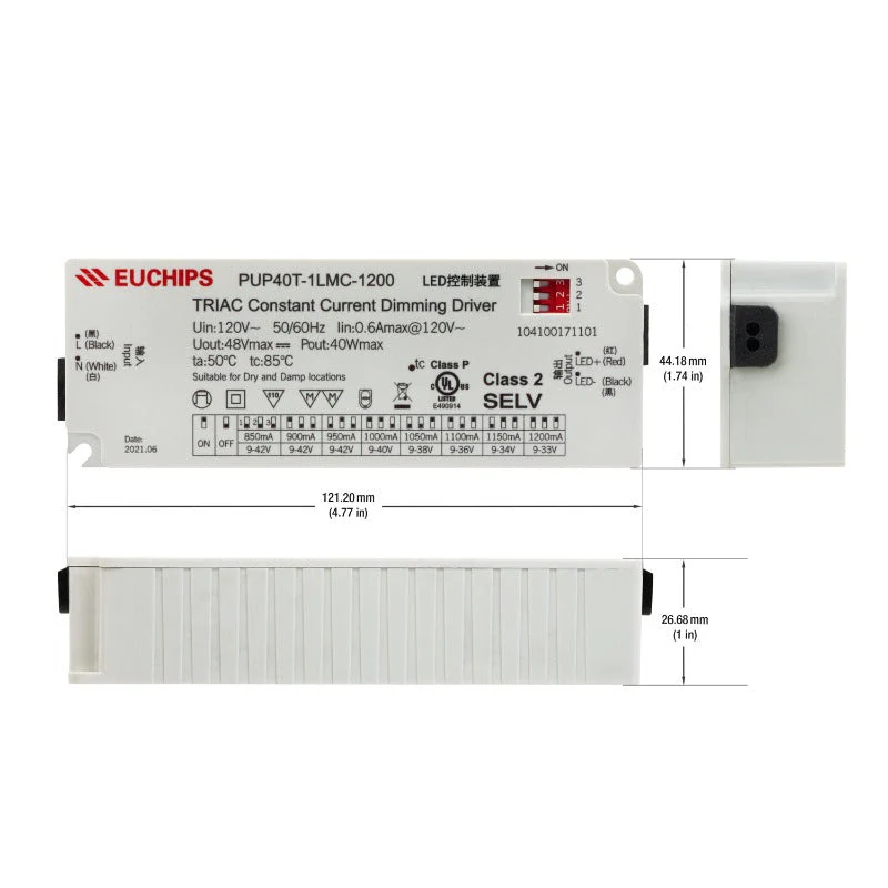 Selectable Constant Current 40W LED Driver Triac Dim PUP40T-1LMC-1200 , 120VAC 850 to 1200mA - Image 2