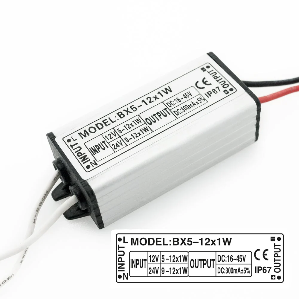 BX5-12x1W Non-Dimmable Constant Current LED Driver, 12-24V 12x1 W 300mA - Image 3