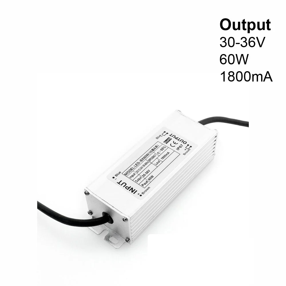 BX60W Non-Dimmable Constant Current LED Driver 12-24V 60W 1800mA