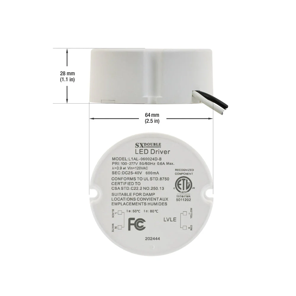Constant Current Dimmable LED Driver 600mA 25-40V 25W max, L1AL-060024D-B - Image 2