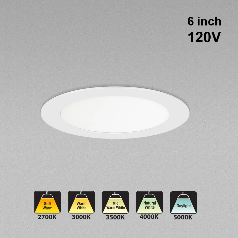 6 inch flat Round Ultrathin Recessed Ceiling Light LED-6-S15W-5CCTWH, 120V 15W 5CCT(2.7K, 3K, 3.5K, 4K, 5K)