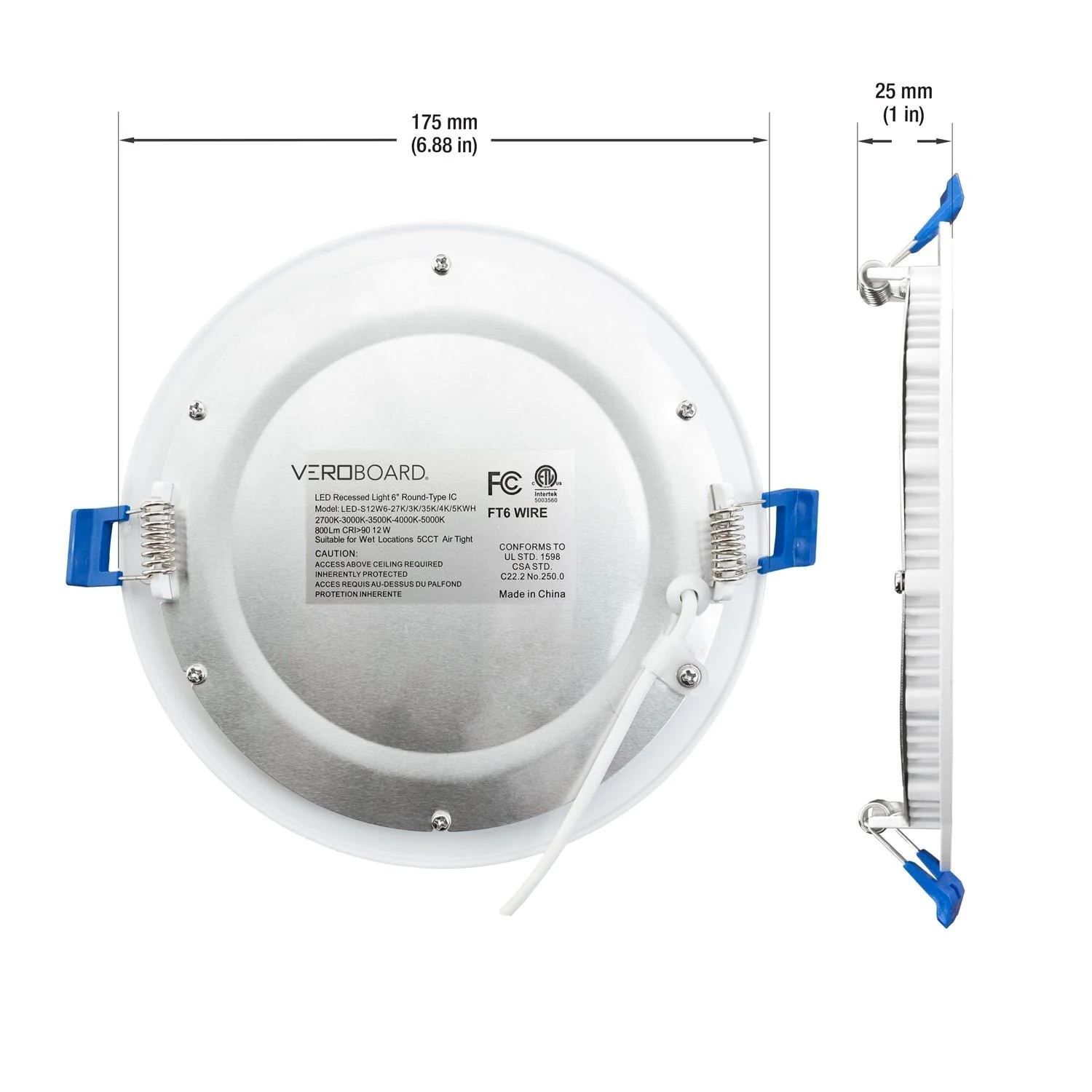 6 inch flat Round Ultrathin Recessed Ceiling Light LED-6-S15W-5CCTWH, 120V 15W 5CCT(2.7K, 3K, 3.5K, 4K, 5K) - Image 2