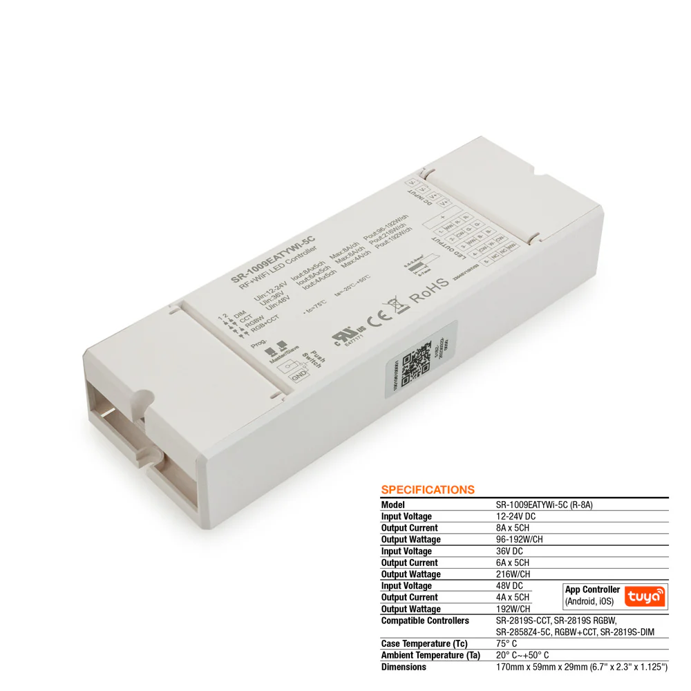Constant Voltage Receiver SR-1009EATYWI-5C 5 channel RF + Tuya App. 12-48V 96-216W/ch - Image 3