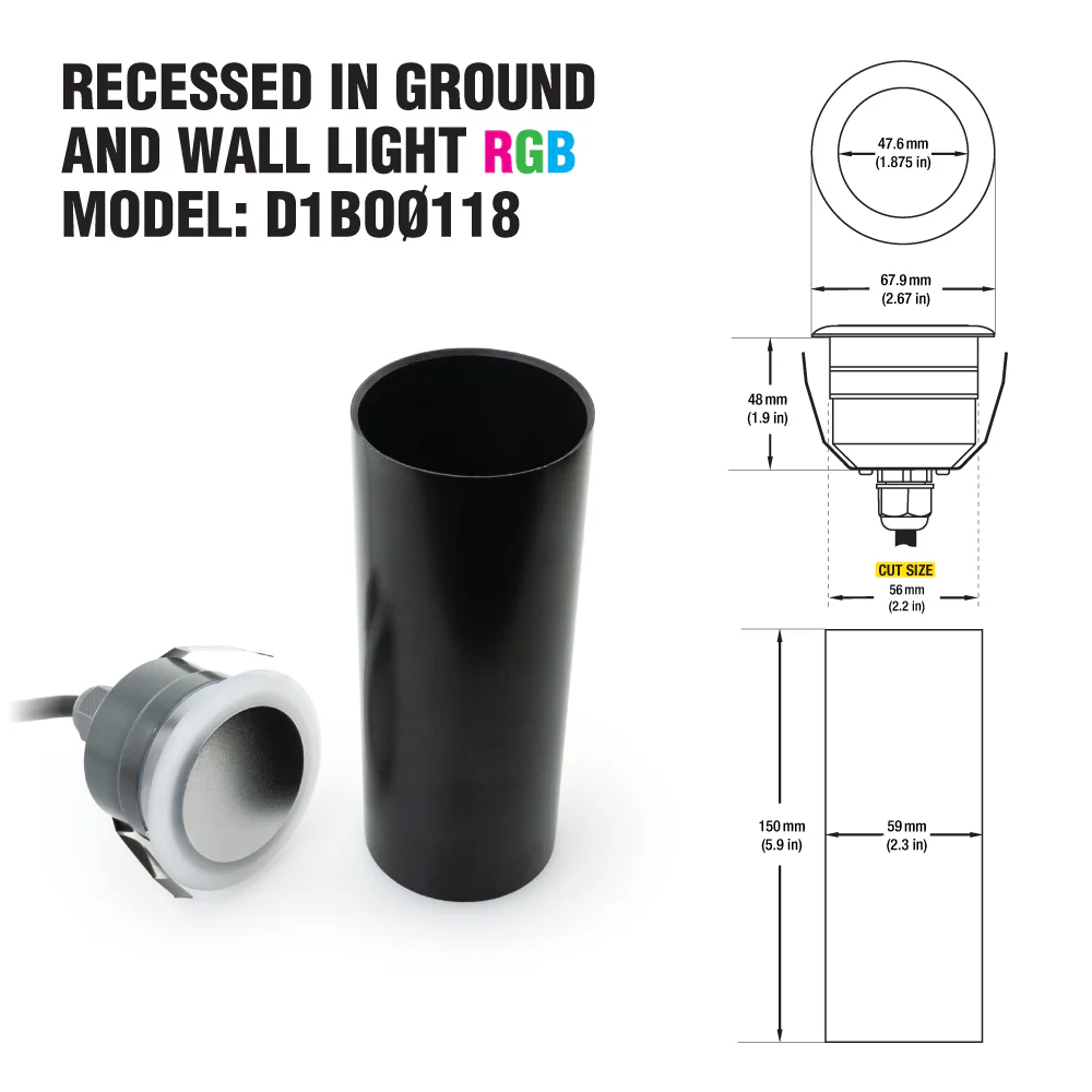 D1BO0118 Round Recessed Inground and Wall light, 24V 2.8W RGB - Image 2