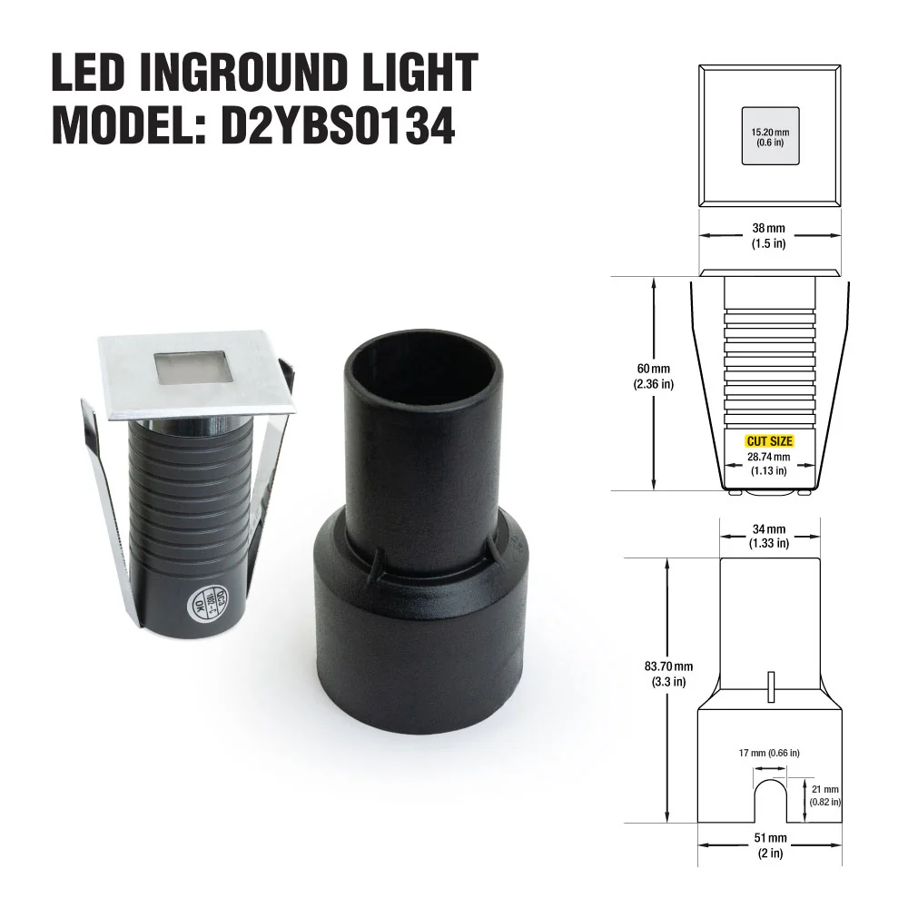 D2YBS0134 Mini LED Square Inground Walkover Light 24V 0.6W 3000K(Warm White) - Image 2