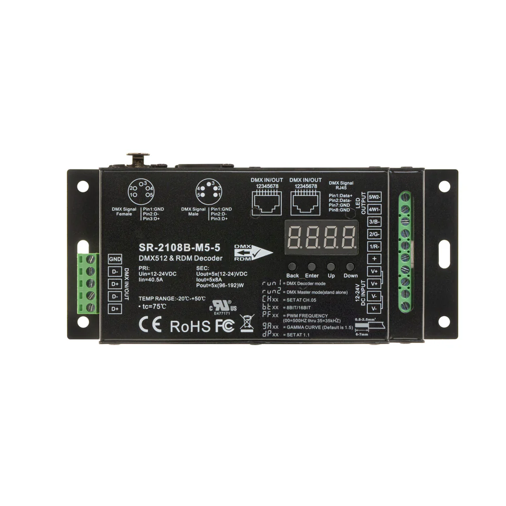 DMX512 and RDM Decoder 5 Channel 12-24V 8A SR-2108B-M5-5 - Image 3