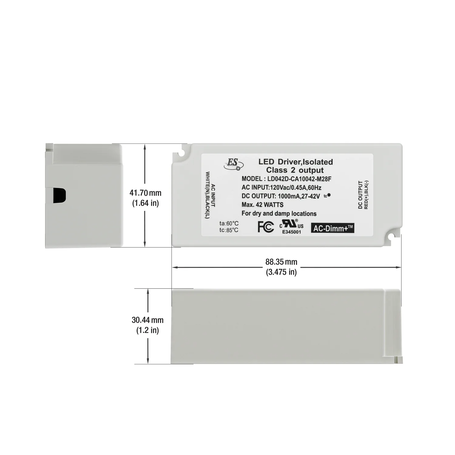 ES LD042D-CA10042-M28F Constant Current LED Driver, 1000mA 27-42V 42W - Image 2