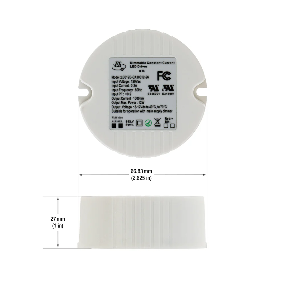 ES LD012D-CA10012-26 Constant Current LED Driver, 1000mA 8-12V 12W - Image 2