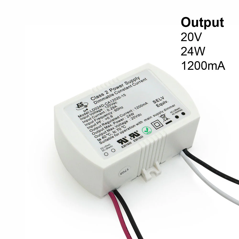 ES LD024D-CA12020-15 Constant Current LED Driver, 1200mA 20V 24W max