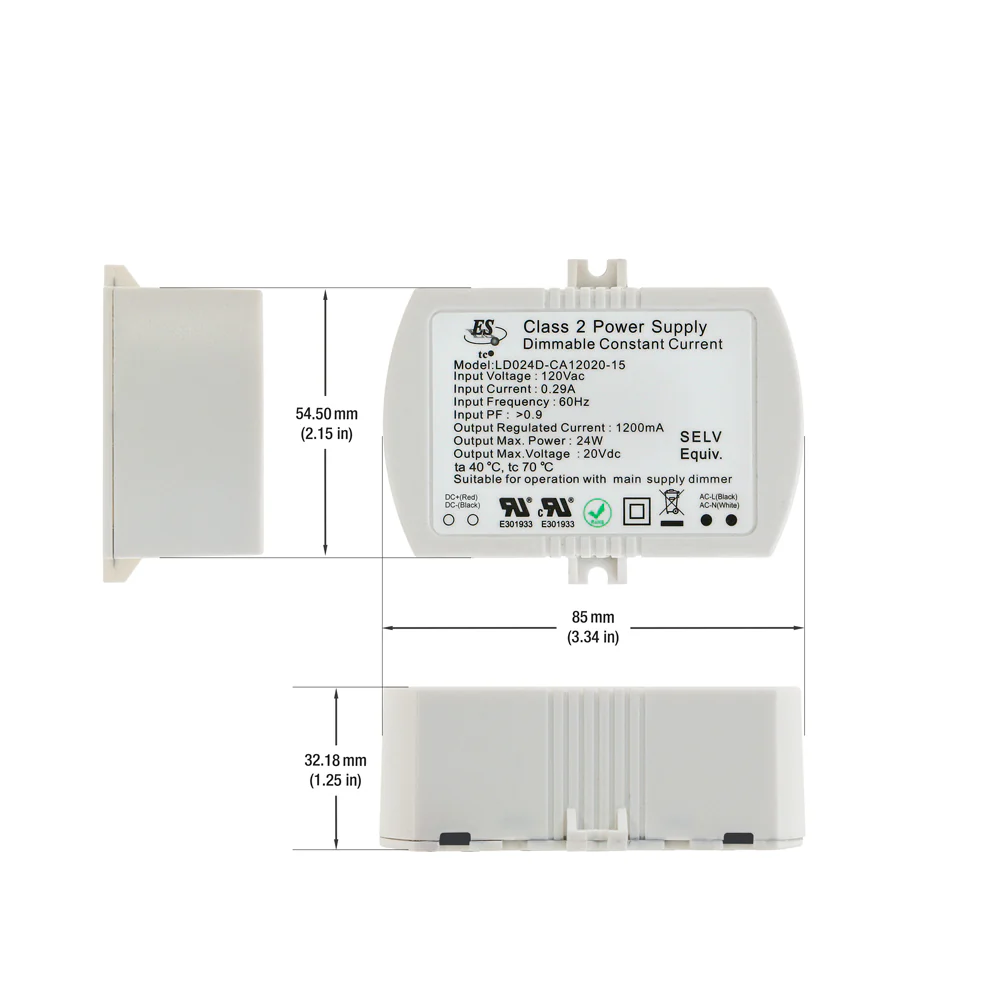 ES LD024D-CA12020-15 Constant Current LED Driver, 1200mA 20V 24W max - Image 2