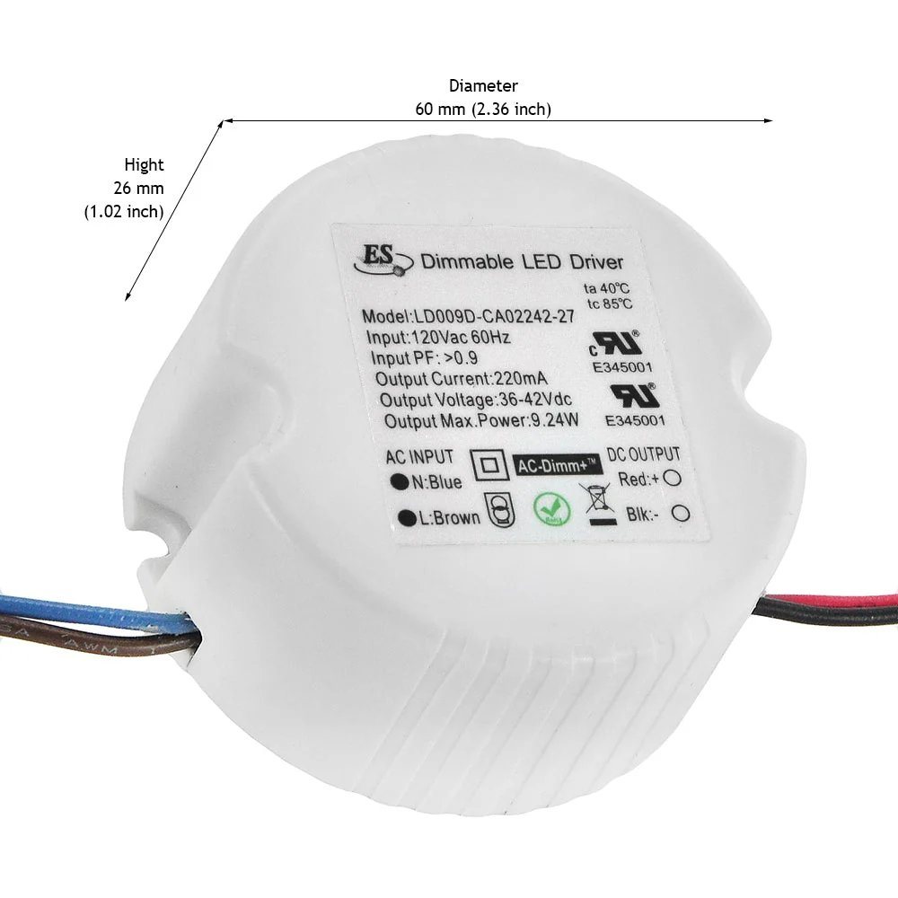 ES LD009D-CA02242-27 Constant Current LED Driver, 220mA 36-42V 9.24W max - Image 2