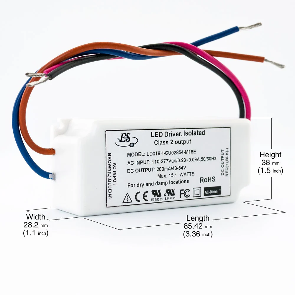 ES LD018H-CU02854-M18E Constant Current LED Driver, 280mA 43-54V 15W max - Image 2