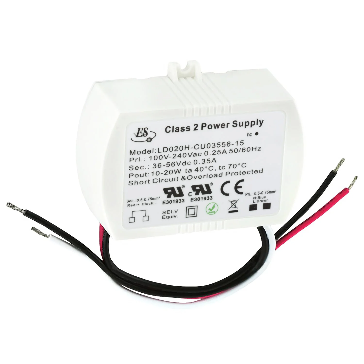 ES LD020H-CU03556-15 Non-Dimmable Constant Current LED Driver, 350mA 36-56V 10-20W - Image 3