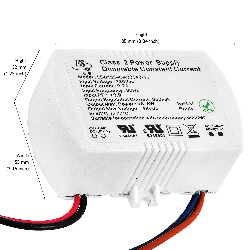 ES LD015D-CA03548-15 Constant Current LED Driver, 350mA 48V 16.8W max - Image 2