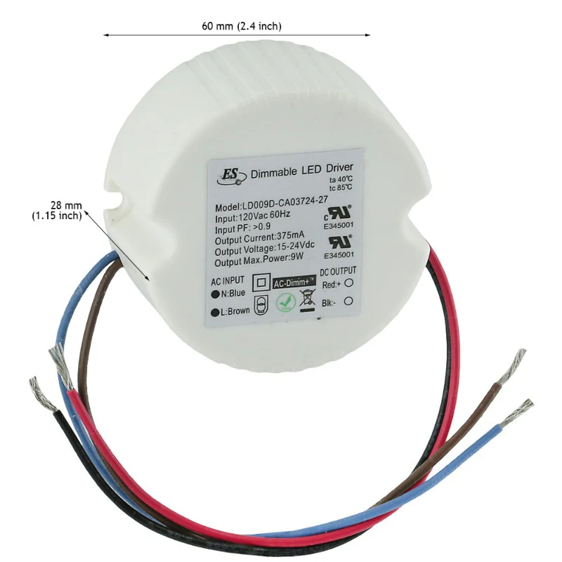 ES LD009D-CA3724-27 Constant Current LED Driver, 375mA 15-24V 9W max - Image 3