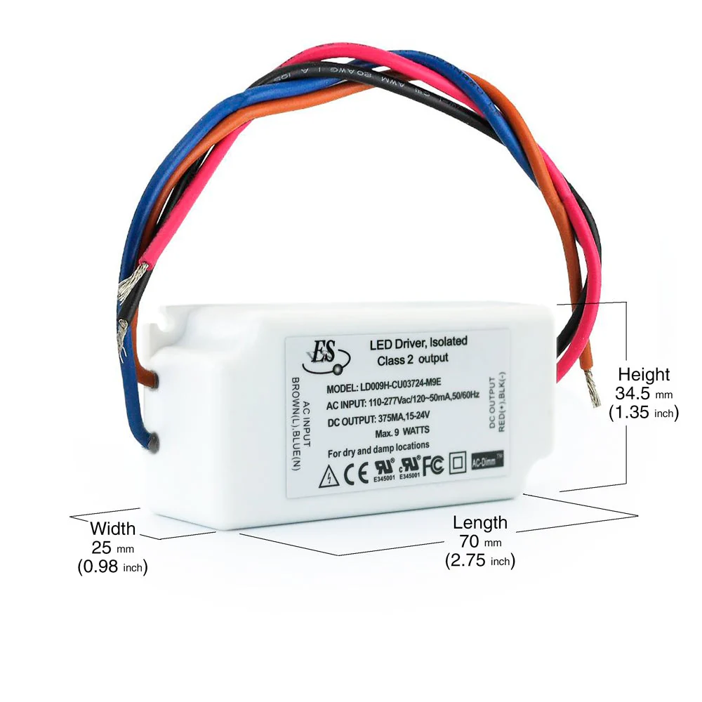 ES LD009H-CU03724-M9E Constant Current LED Driver, 375mA 15-24V 9W - Image 2