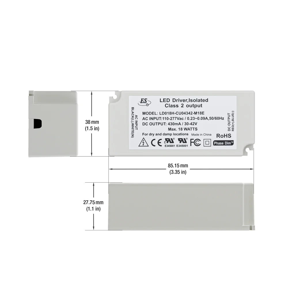 ES LD018H-CU04342-M18E Constant Current LED Driver, 430mA 30-42V 18W max - Image 2