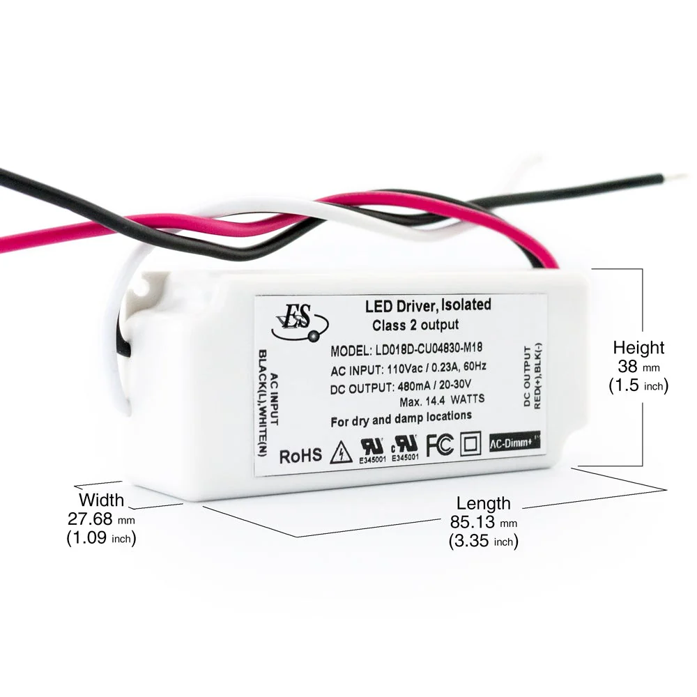 ES LD018D-CU04830-M18 Constant Current LED Driver, 480mA 24-30V 14.4W - Image 2
