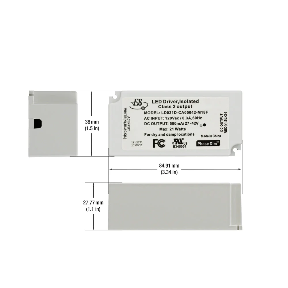 ES LD021D-CA05042-M18F Constant Current LED Driver, 500mA 27-42V 21W max - Image 2