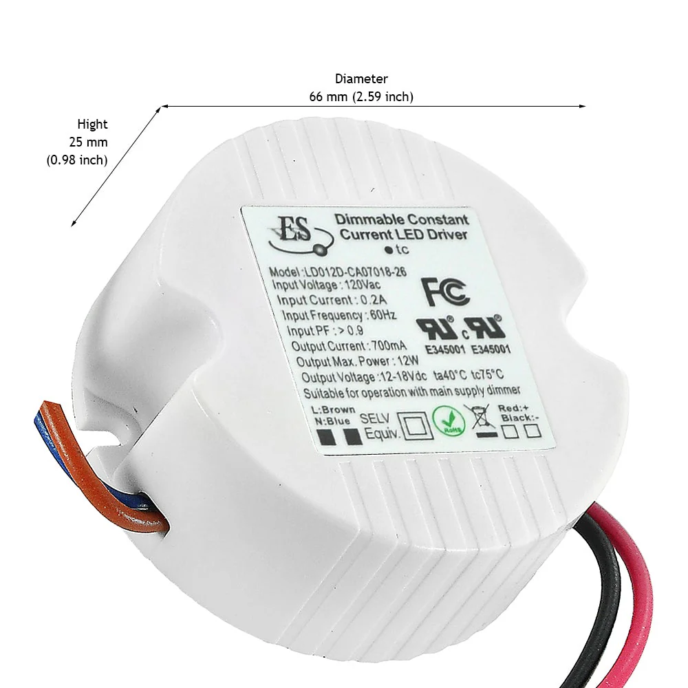 ES LD012D-CA07018-26 Constant Current LED Driver, 700mA 12-18V 12W max - Image 2