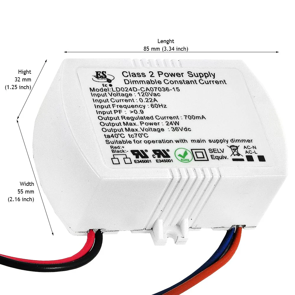 ES LD024D-CA07036-15 Constant Current LED Driver, 700mA 36V 24W - Image 2