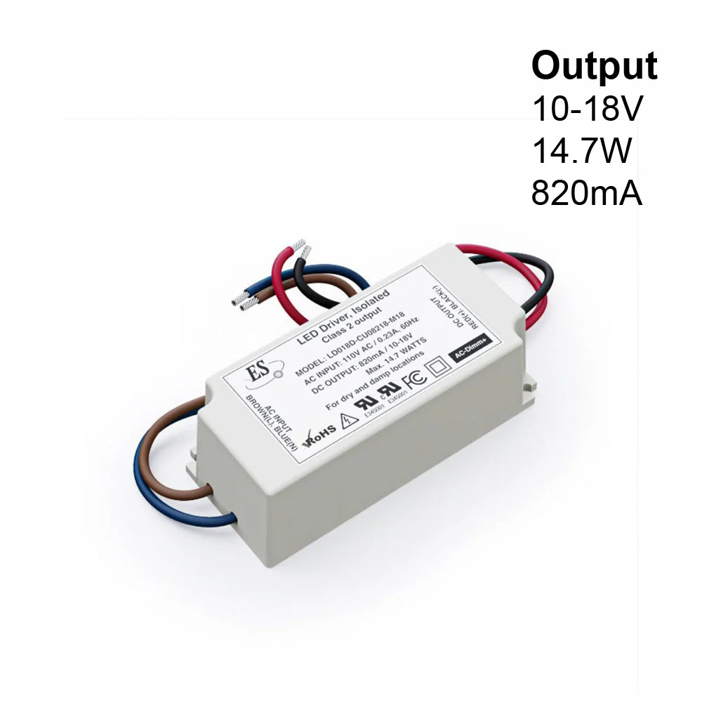 ES LD018D-CU08218-M18 Constant Current LED Driver, 820mA 10-18V 14.7W max