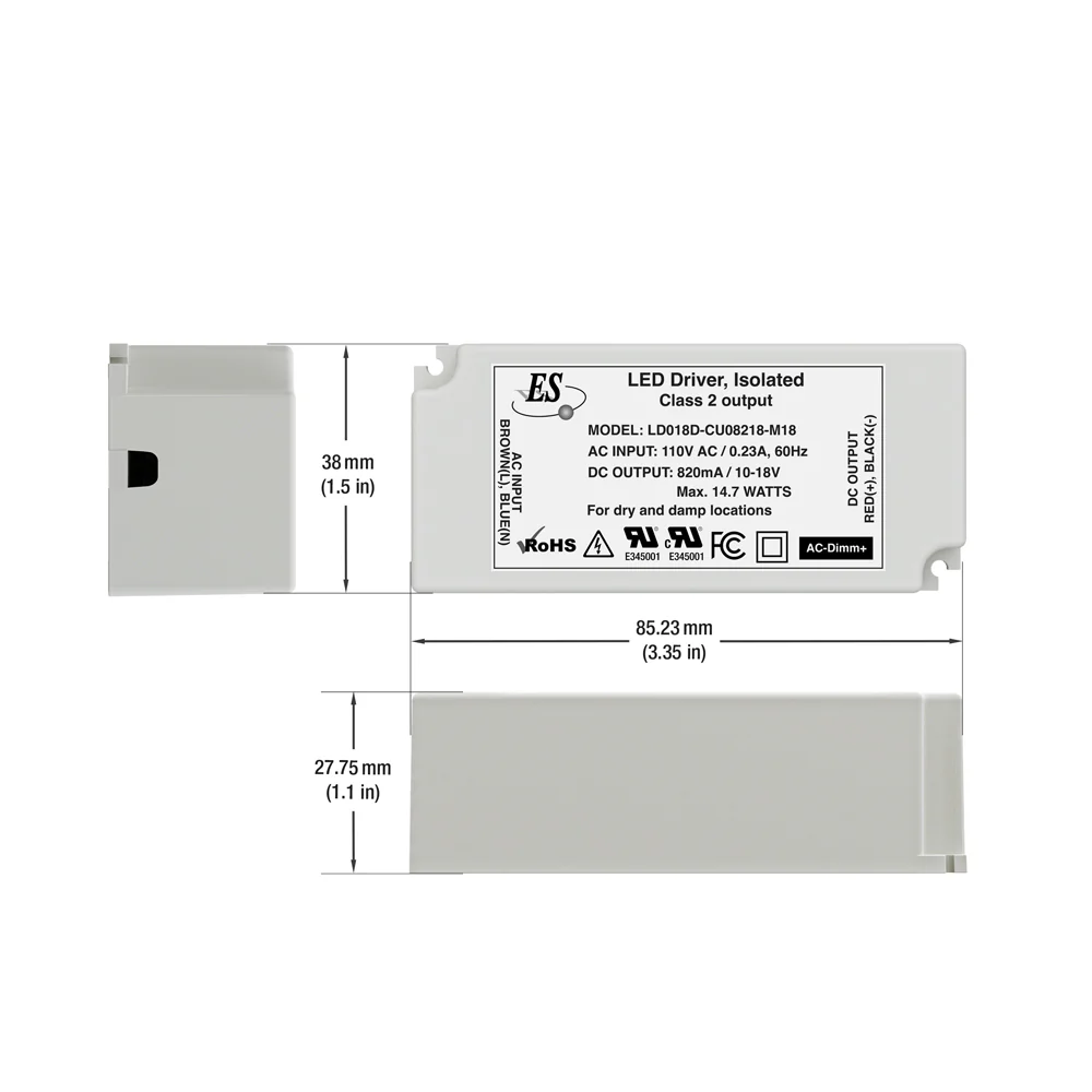 ES LD018D-CU08218-M18 Constant Current LED Driver, 820mA 10-18V 14.7W max - Image 2