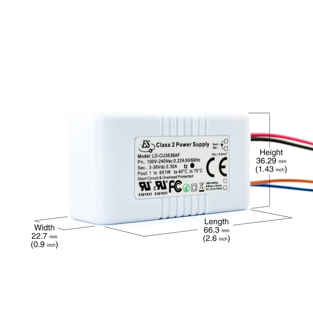 ES LD-CU3536AF Non-Dimmable Constant Current LED Driver, 350mA 3-36V 1-8W - Image 2