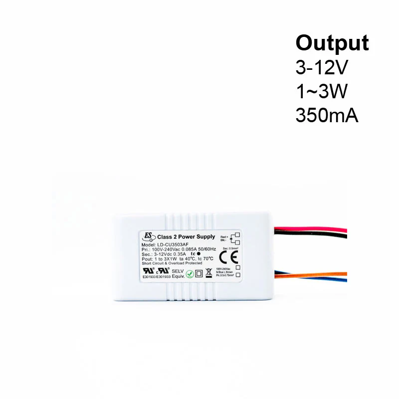 ES LD-CU3503AF Non-Dimmable Constant Current LED Driver, 350mA 3–12V 1-3W