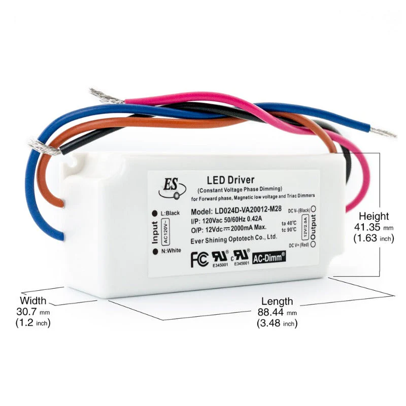 ES LD024D-VA20012-M28 Triac Dimmable Constant Voltage LED Driver, 12V 2A 24W - Image 3