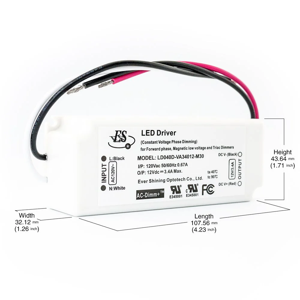 ES LD040D-VA34012-M30 Constant Voltage LED Driver, 12V 3.4A 40W - Image 2