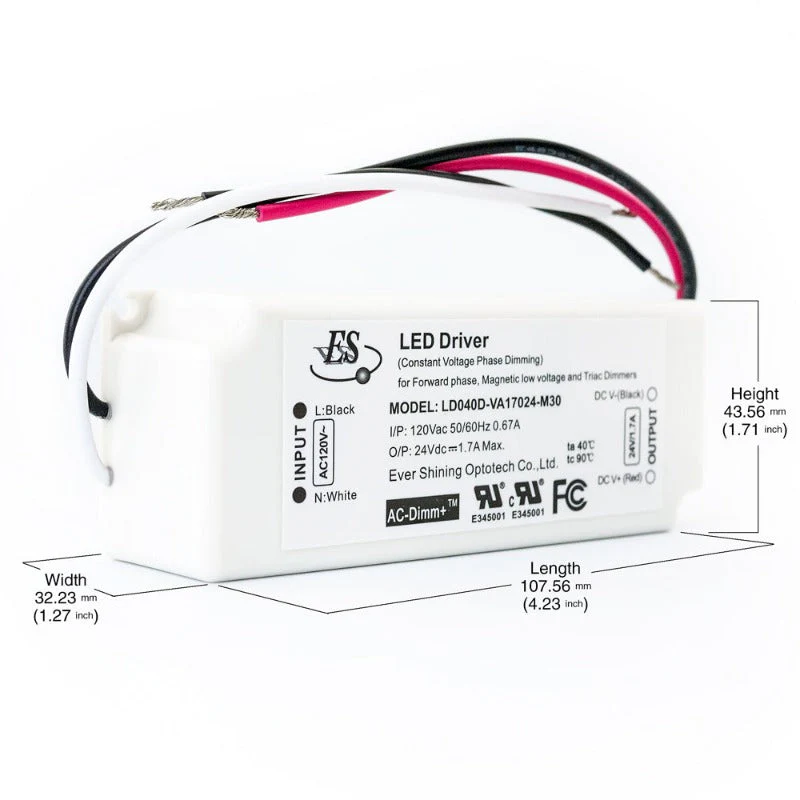 ES LD040D-VA17024-M30 Triac Dimmable Constant Voltage LED Driver, 24V 1.7A 40W - Image 2