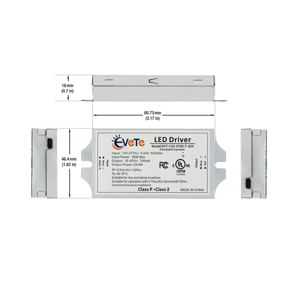 EVT-C33-0700-T-42V Constant Current Triac Dimming LED Driver, 700mA 18-42V 29.4W - Image 2