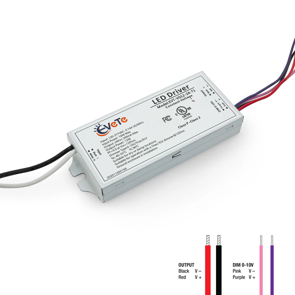 0-10V/Triac/ELV Dimmable Constant Voltage LED Driver 24V 500mA 12W, EVT-V012-24-T1 - Image 4