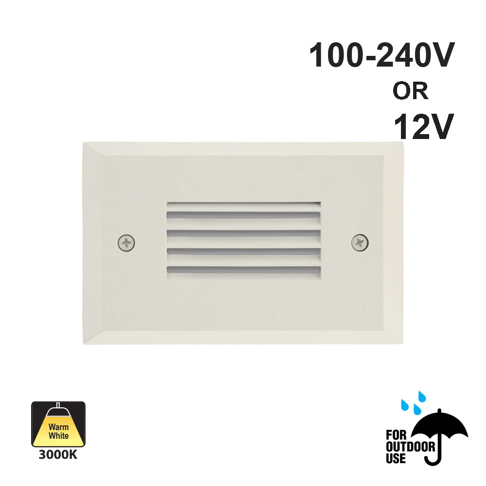 Horizontal RT05HV Single Gang LED Step Light/ Pathway Light, 100-240V or 12V 2W 3000K(Warm White) White
