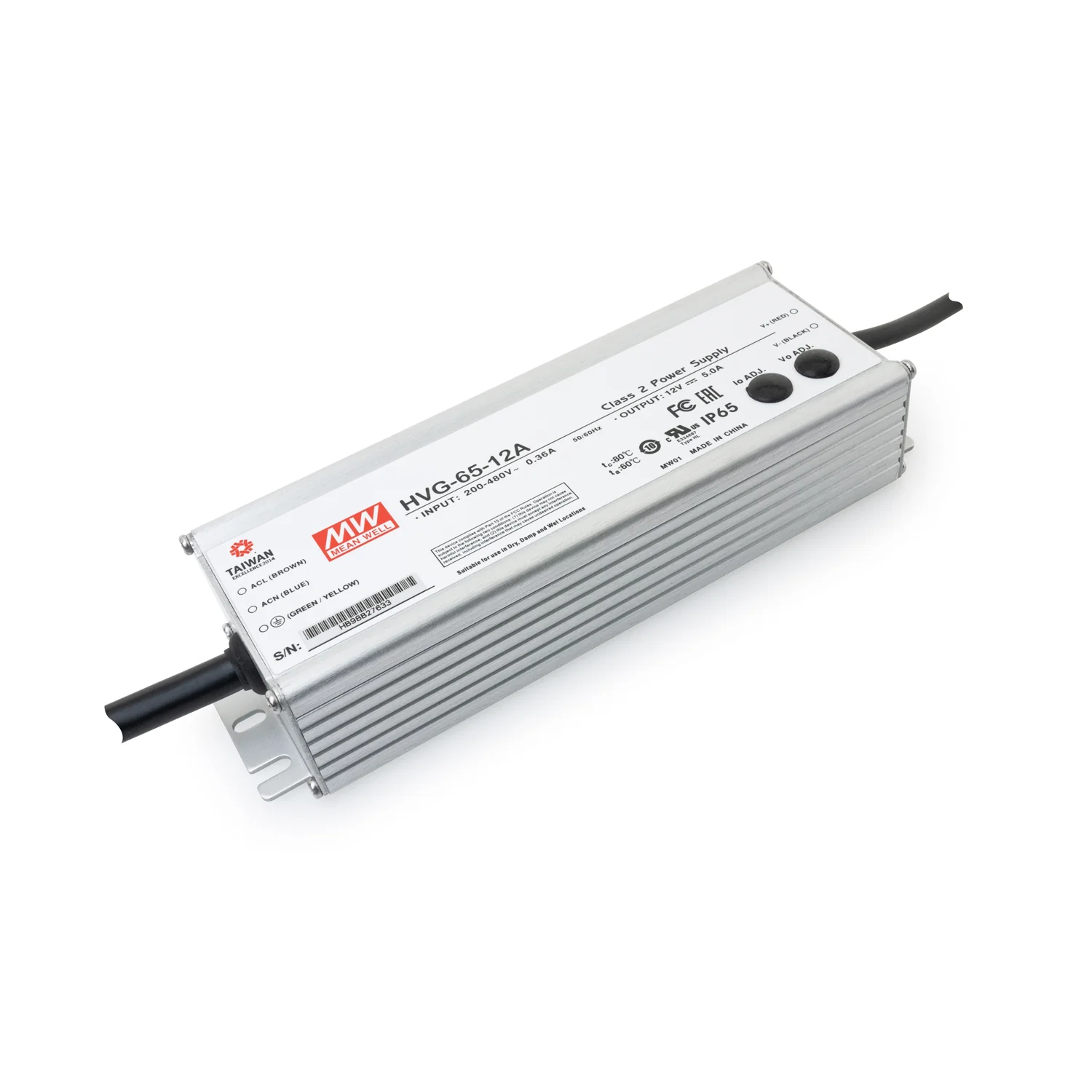 HVG-65-12A Mean Well Non-Dimmable CC+CV Metal Case Power Supply 200-480VAC to 12VDC 5A 65W - Image 4