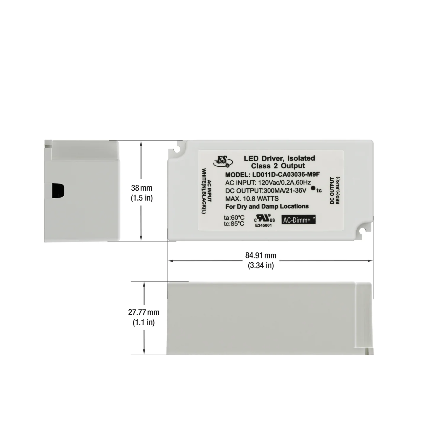 LD011D-CA03036-M9F (LD009D-CU03036-M9) Constant Current LED Driver, 300mA, 21-36V11W - Image 2