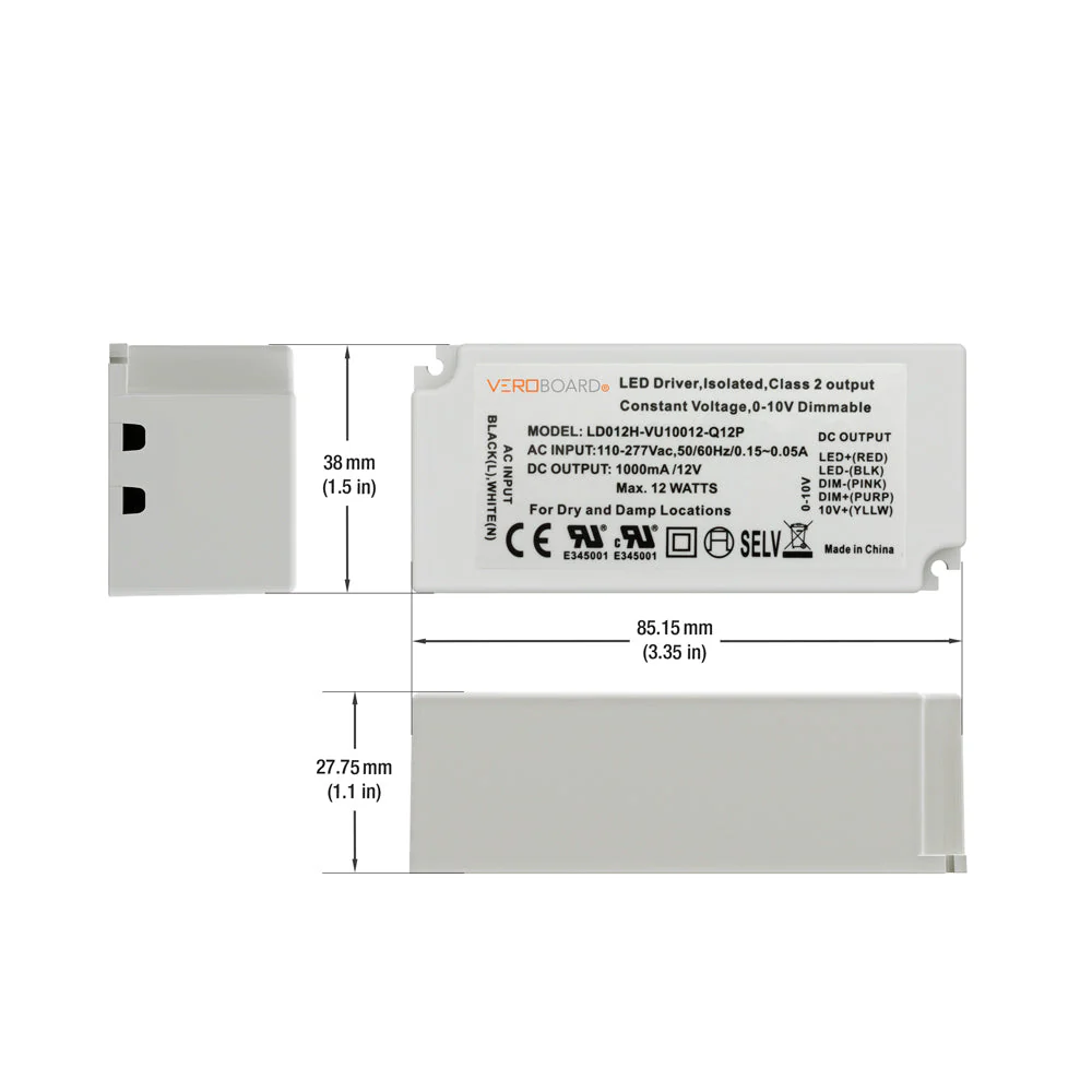 LD012H-VU10012-Q12P 0-10V Dimmable Constant Voltage LED Driver 12V 12W - Image 2