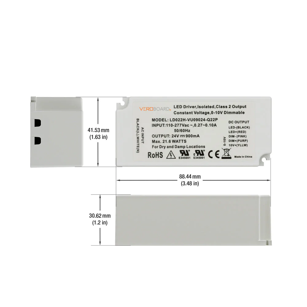 LD022H-VU09024-Q22P 0-10V Dimmable Constant Voltage LED Driver 24V 21.6W - Image 2
