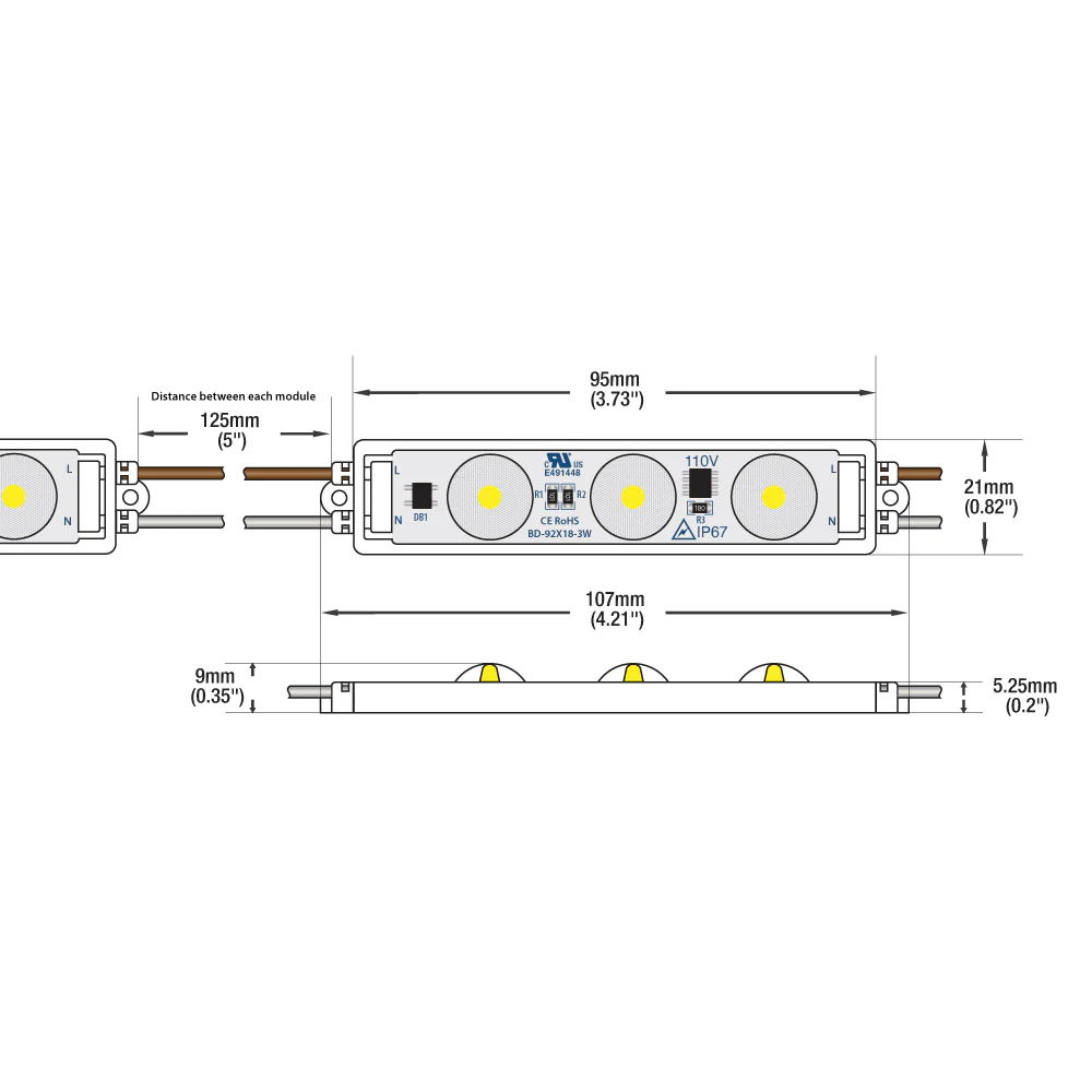 LED Backlighting for sign, 9218 110V 3 LEDs, 6500K (Pack of 100) - Image 2