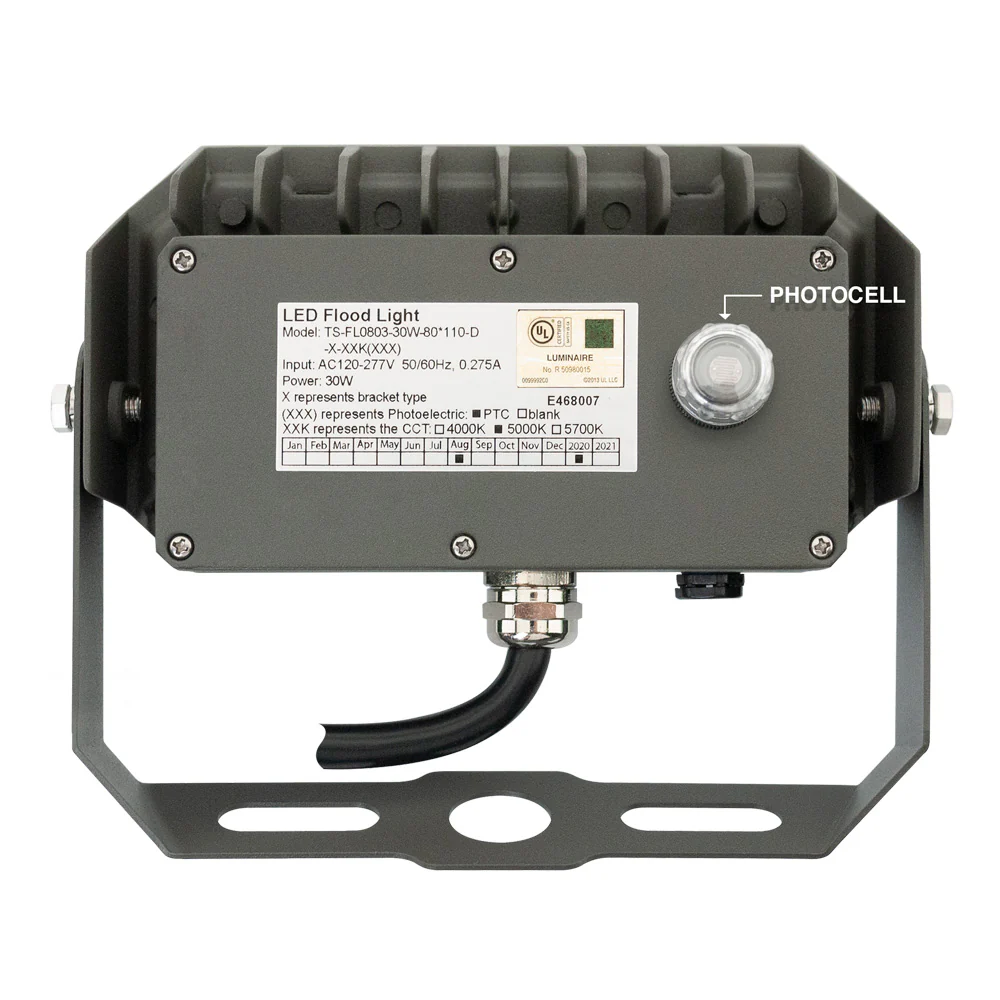 TS-FL0803-30W-80x110-D LED Outdoor Flood Light Dimmable With Photocell, 120V 30W 5000K(Daylight) - Image 3