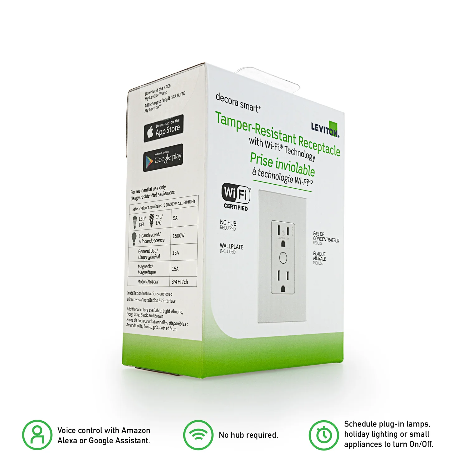Leviton Decora Smart Tamper-Resistant Outlet with Wi-Fi Technology 120V DW15R - Image 6